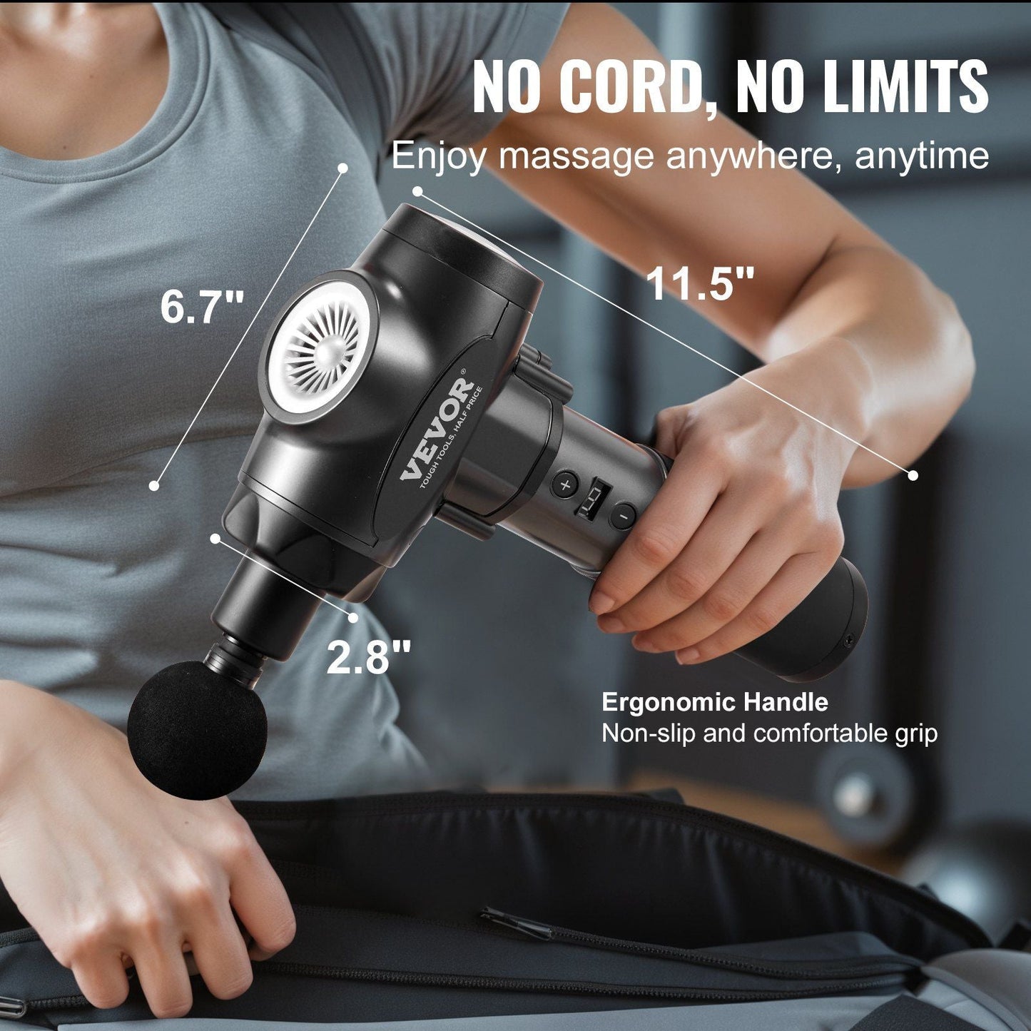 VEVOR Deep Tissue Massage Gun with 9 Speeds & 6 Heads - Handheld Percussion Massager for Muscle Pain Relief & Relaxation