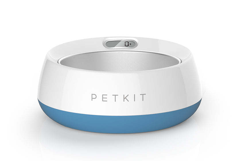 Large smart pet feeding bowl with PETKIT logo, blue base, top control panel