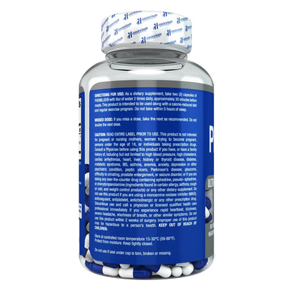 PHENBLUE diet pills bottle back label with ingredient text