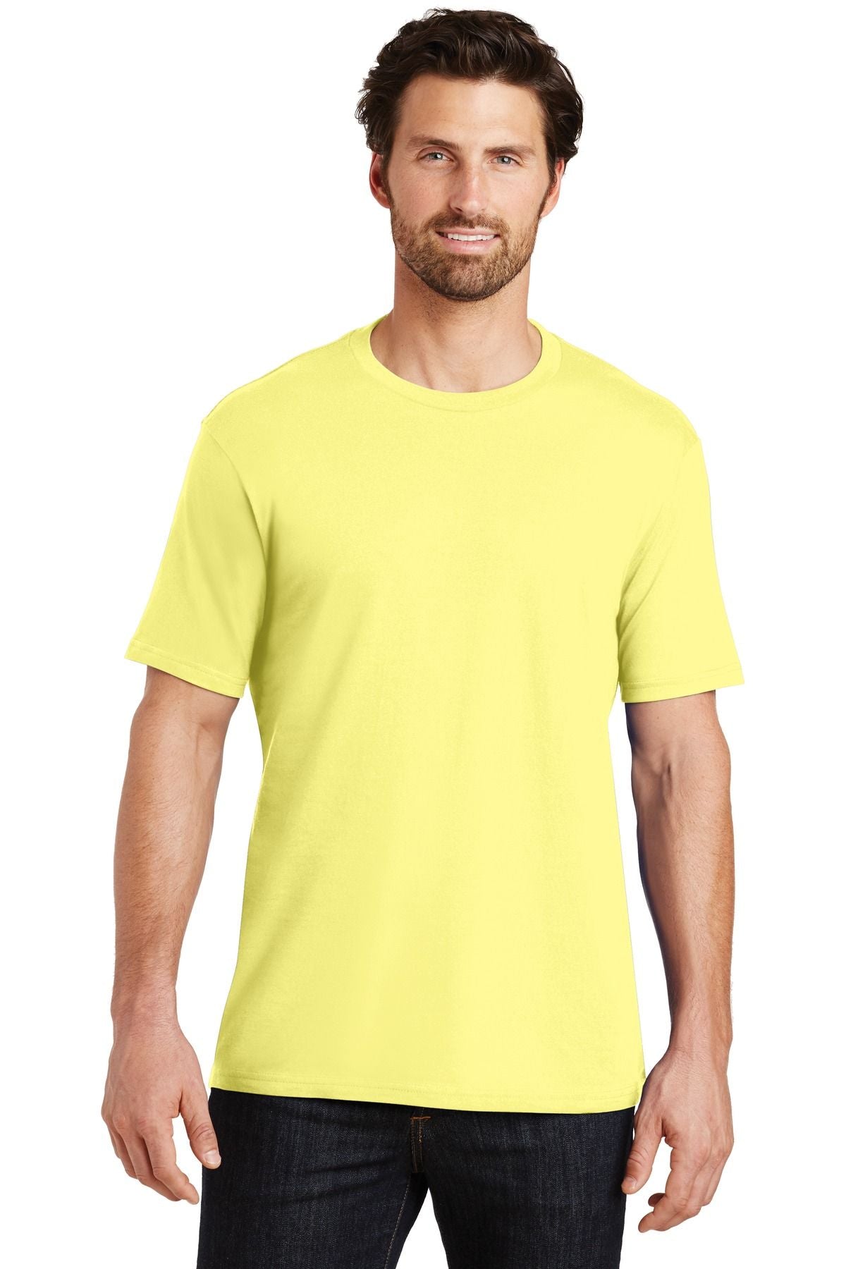 Men's crew neck T-shirt in bright yellow, short sleeves