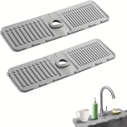 2Pcs Kitchen Sink Splash Guard - Silicone Faucet Handle Drip Catcher Tray Behind Faucet, Kitchen Gadgets Sink Accessories for Kitchen Counter and Bathroom