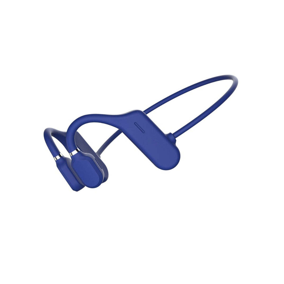 Open-ear wireless headphones in blue with open frame and ear speaker pads