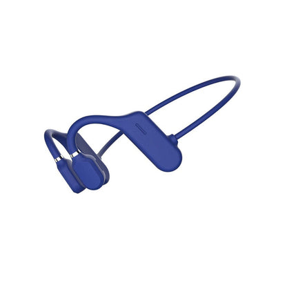 Open-ear wireless headphones in blue with open frame and ear speaker pads