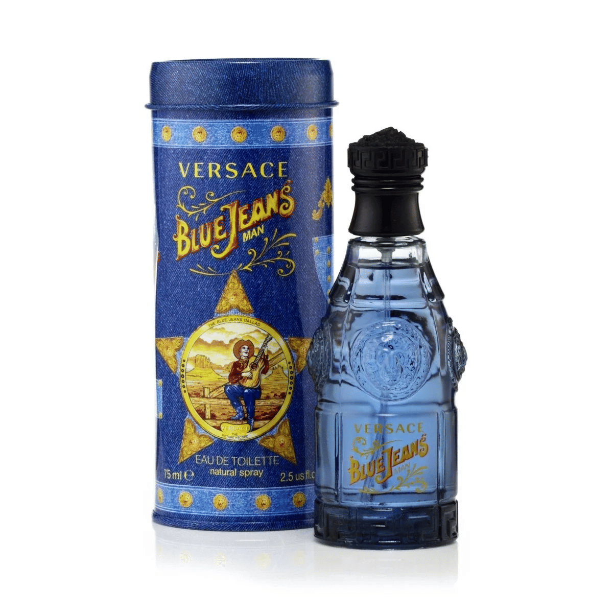 Versace Blue Jeans cologne set with blue bottle and matching blue gift box