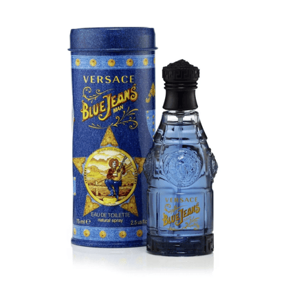 Versace Blue Jeans cologne set with blue bottle and matching blue gift box