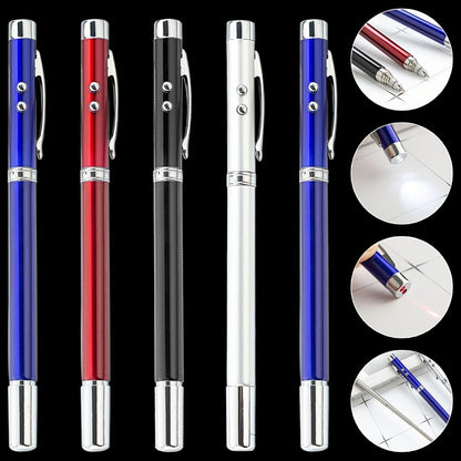 1pc Five In One Pointer Pen Retractable Pen Laser Infrared Laser Pointer PPT Electronic Pointer Pen 1.0mm Refill Black