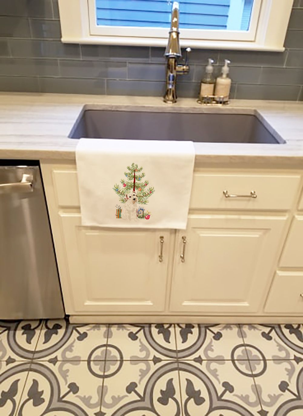 NEW Schnauzer White #1 Christmas Kitchen Towel Set of 2 White Dish Towels Decorative Bathroom Hand towel for Hand, Face, Hair, Yoga, Tea, Dishcloth, 19 X 28", White