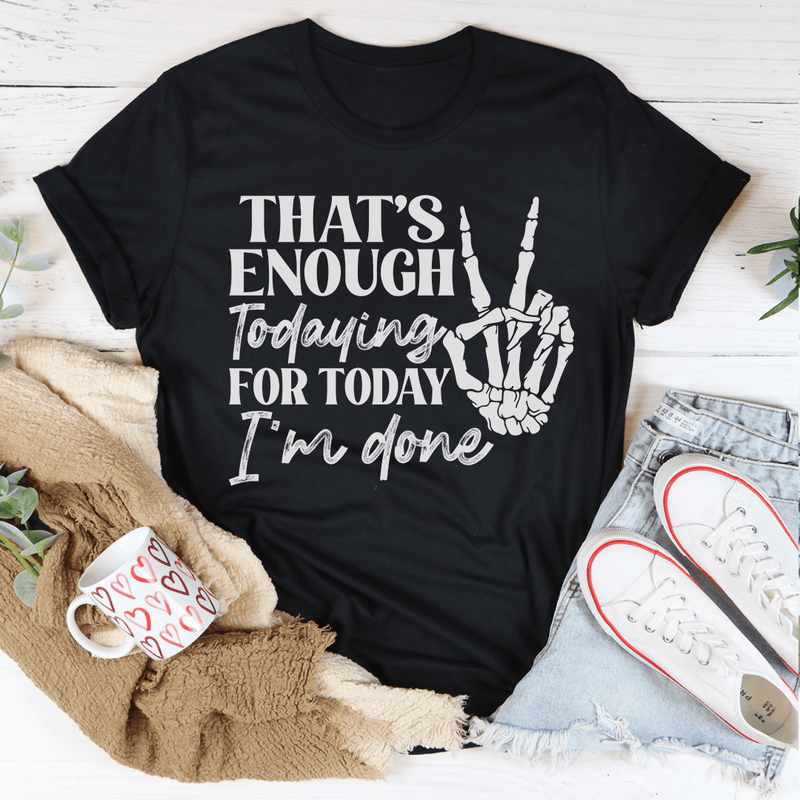 Black T-shirt with "That's Enough" text and handprint graphic