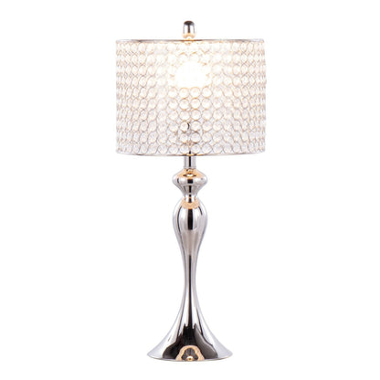 Ashland 27" Contemporary Metal Table Lamp in Polished Nickel with Round Clear K9 Crystal Beads and Polished Nickel Shade from Grandview Gallery by - Set of 2