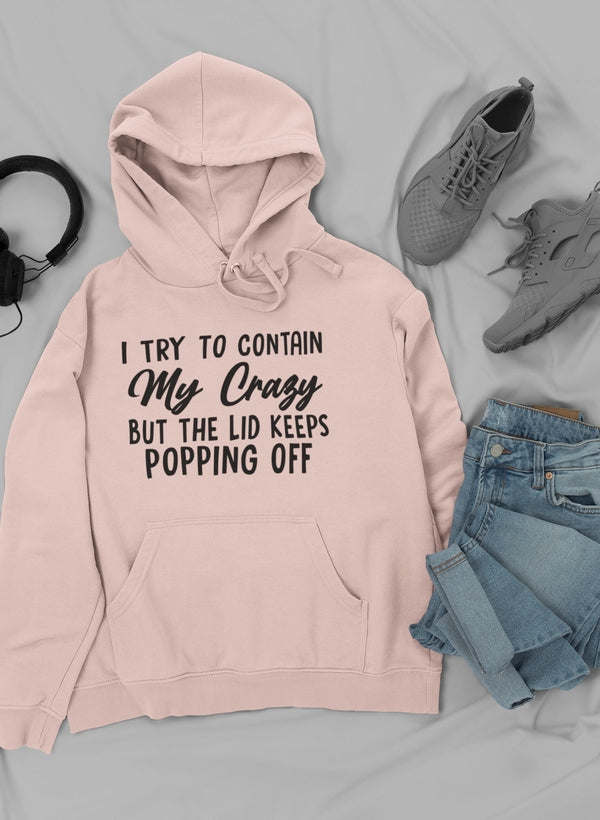 Light mauve hoodie with 'My Crazy' front print and kangaroo pocket