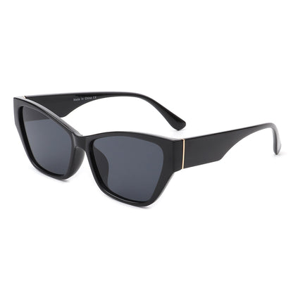 Square retro cat-eye sunglasses, black frame, dark tinted lenses, slim temples