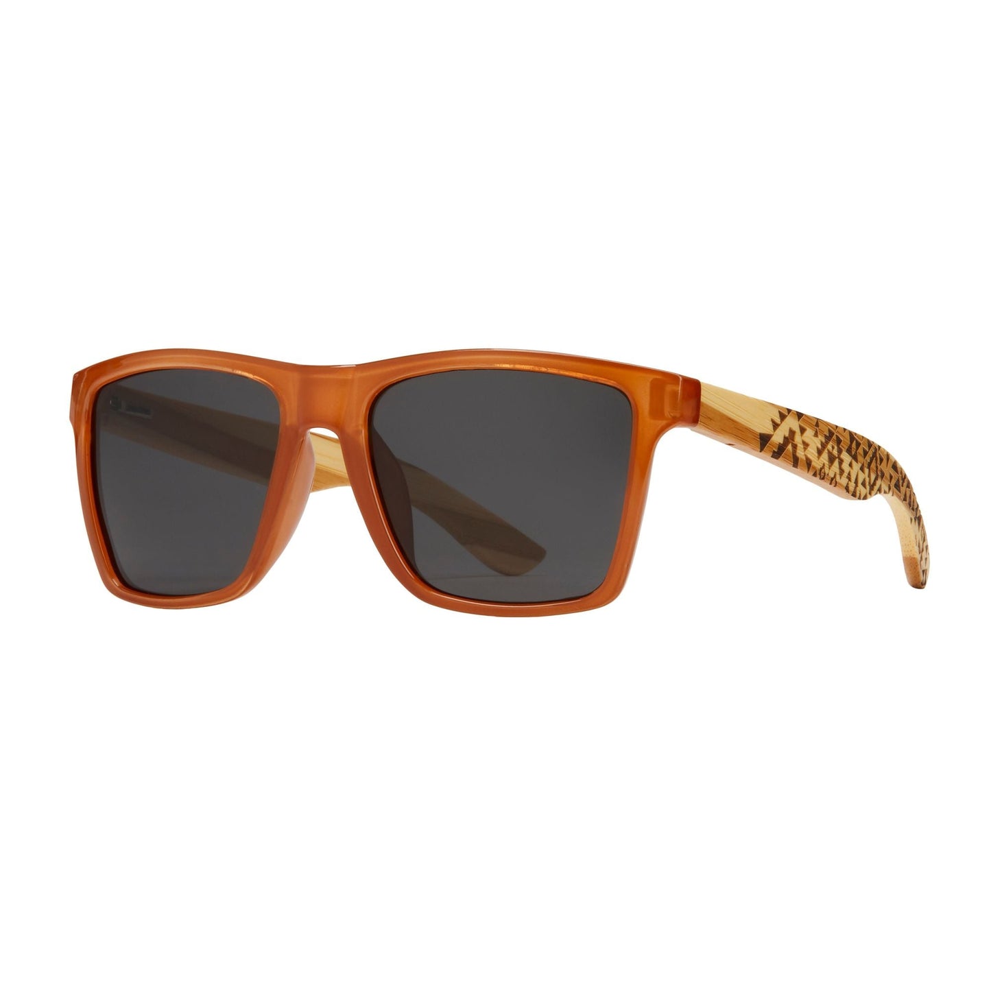 Polarized sunglasses with orange frames and dark rectangular lenses
