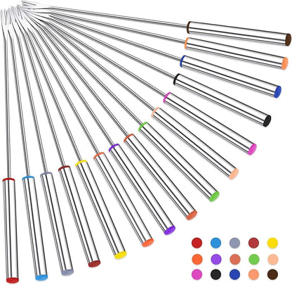 15pcs 9.6 Inch Fondue Sticks Stainless Steel Barbecue Fruit Dessert Forks with Heat Resistant Handle for Roast Meat Chocolate Dessert Cheese Marshmallows