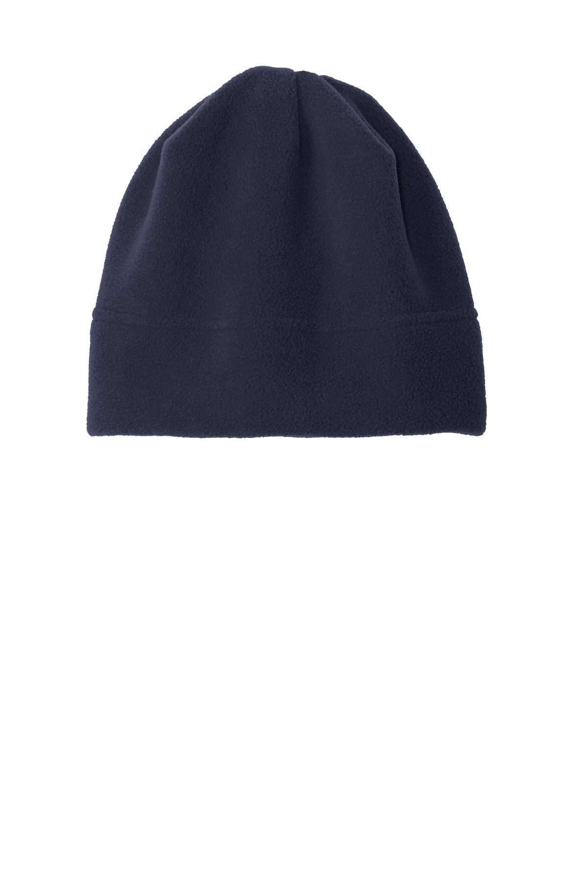 Fleece beanie in navy with stitched cuff and folded top