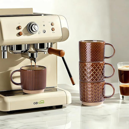 12 OZ Stackable Coffee Mugs, Ceramic Coffee Cups with Texture Patterns for Man,Woman,Dad,Mom, Modern Mugs Set of 4 for Latte/Cappuccino/Cocoa. Dishwasher&Microwave Safe