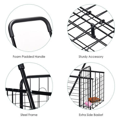 Folding Shopping Basket Rolling Trolley with Adjustable Handle