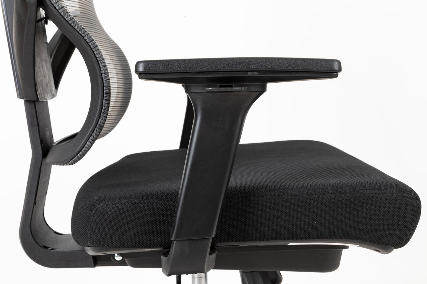 High back office chair with headrest, armrests, and padded seat cushion