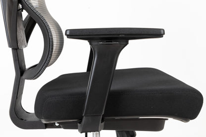 High back office chair with headrest, armrests, and padded seat cushion