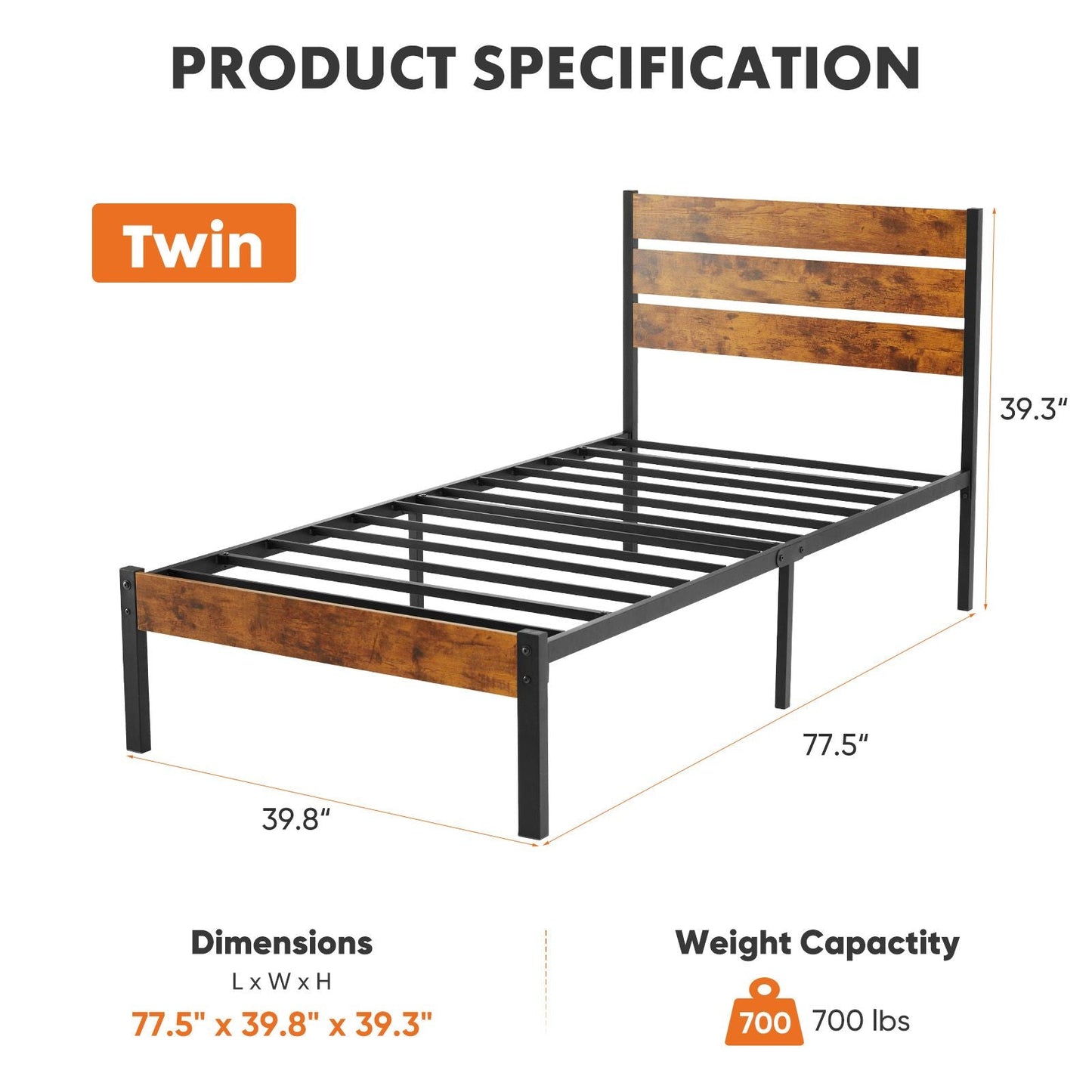 Metal Platform Bed Frame - Mattress Foundation with Headboard and and Footboard, No Box Spring Needed with 800LBS Sturdy Wooden Slats Support