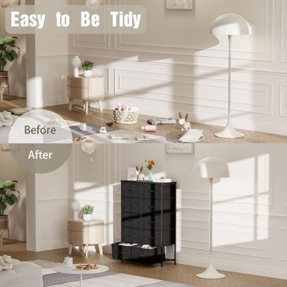 Bedside Table For Bedroom With 10 Fabric Drawers Storage Cabinet Steel Frame Closet For Clothes Storage Display Cabinet