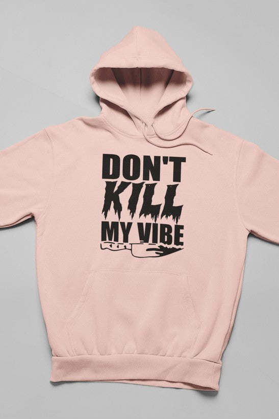 Pink hoodie with front graphic text design and hood