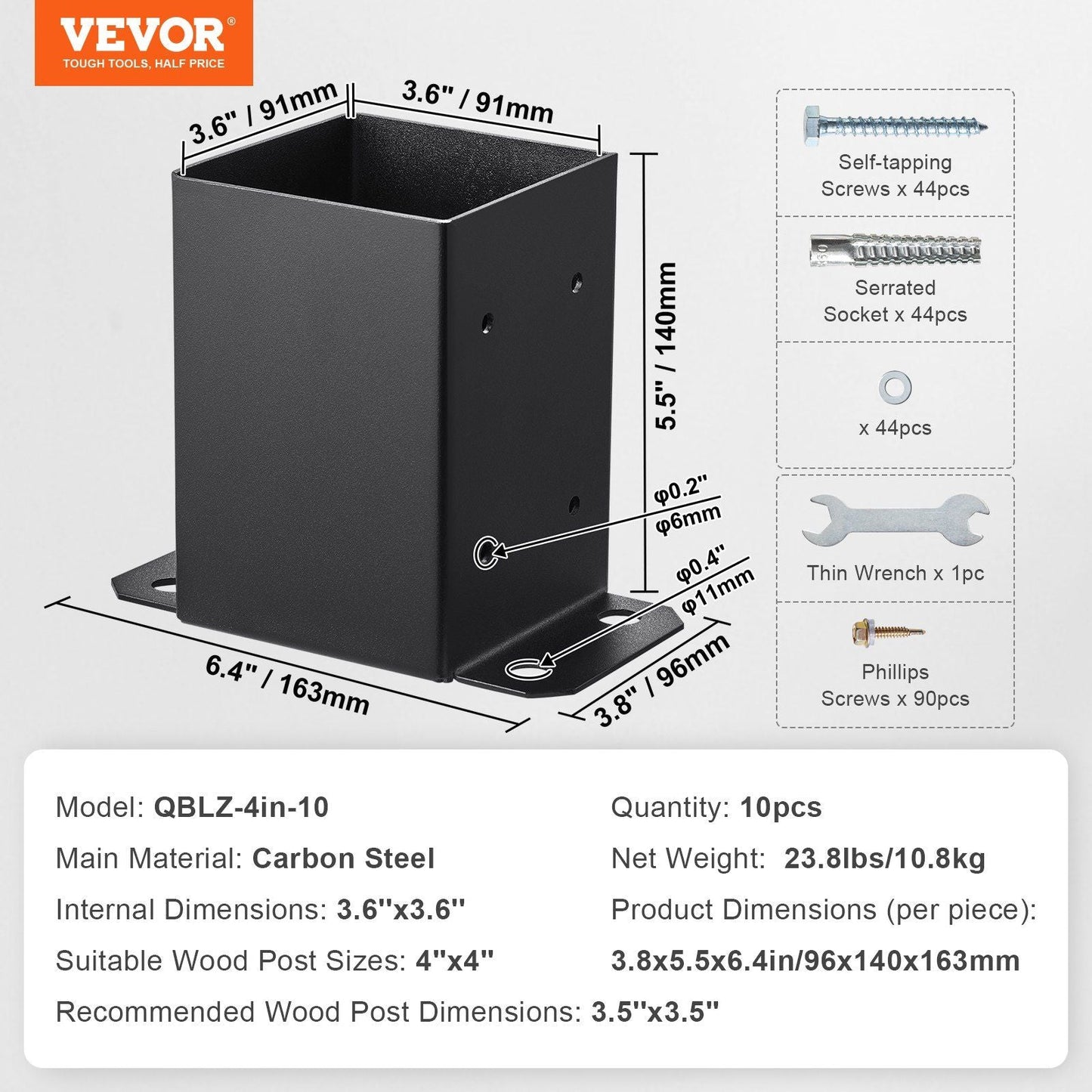 VEVOR 10 Pack 4x4 Post Base Brackets Heavy Duty Wood Post Fence Post Anchor