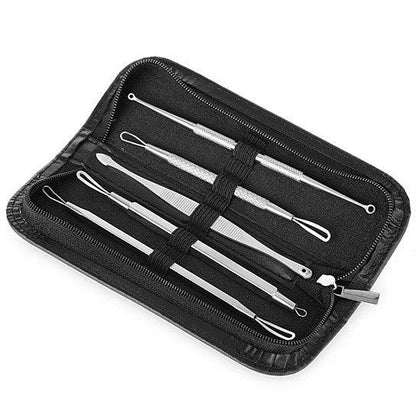 Black zip pouch with multiple facial blemish tool tips