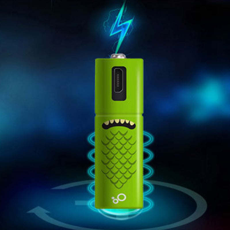 Green rechargeable AA battery with blue lightning charging effect