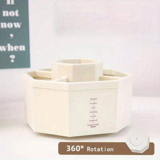 White 360-degree rotating pen holder desk organizer with multiple compartments