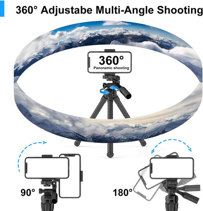 Black flexible tripod with phone clamp mount and three leg stand