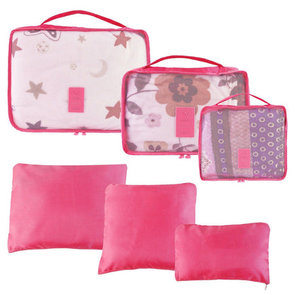 Pink and clear mesh travel packing cubes with star and moon patterns