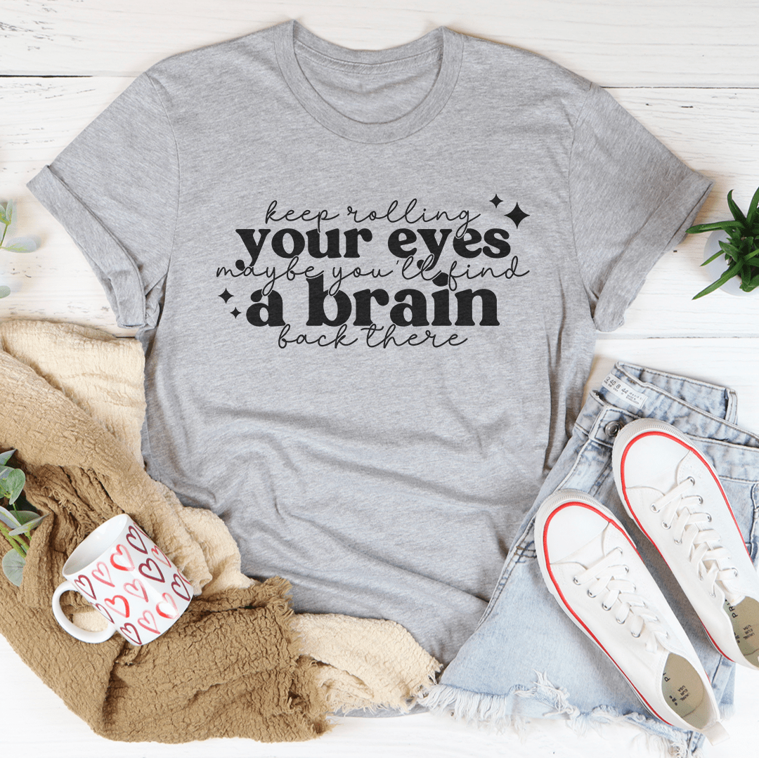 Heather gray short-sleeve T-shirt with white typographic slogan graphic on the chest