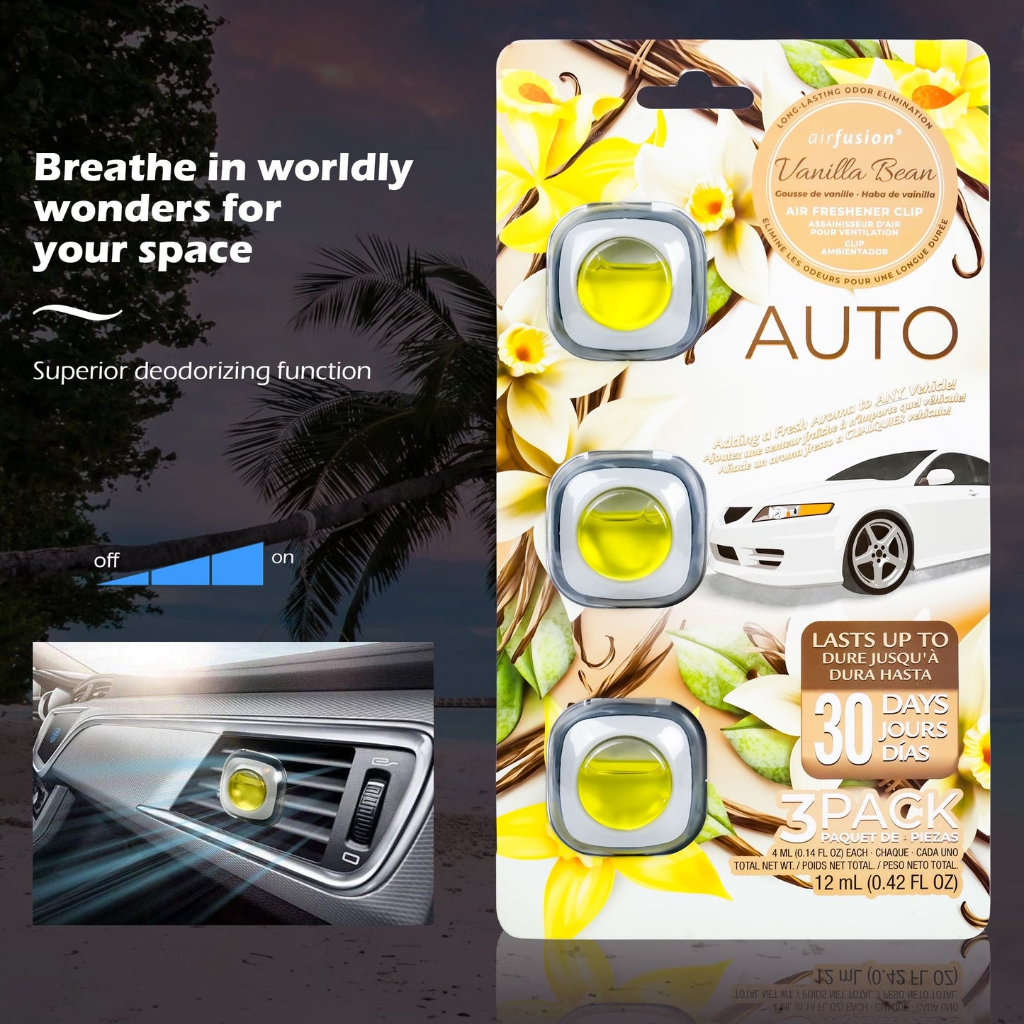 3 Pack Car Air Fresheners - Long Lasting Vent Clips For Men & Women, 3 Pack Up To 90 Days Fits All Car Refresher Odor Eliminator, New Car Scent Variety Pack