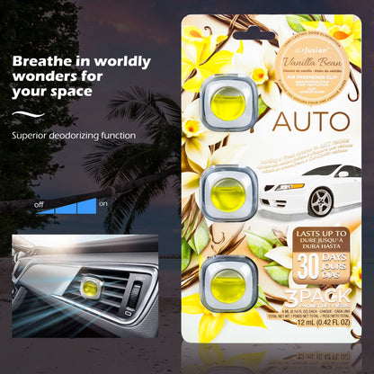 3 Pack Car Air Fresheners - Long Lasting Vent Clips For Men & Women, 3 Pack Up To 90 Days Fits All Car Refresher Odor Eliminator, New Car Scent Variety Pack