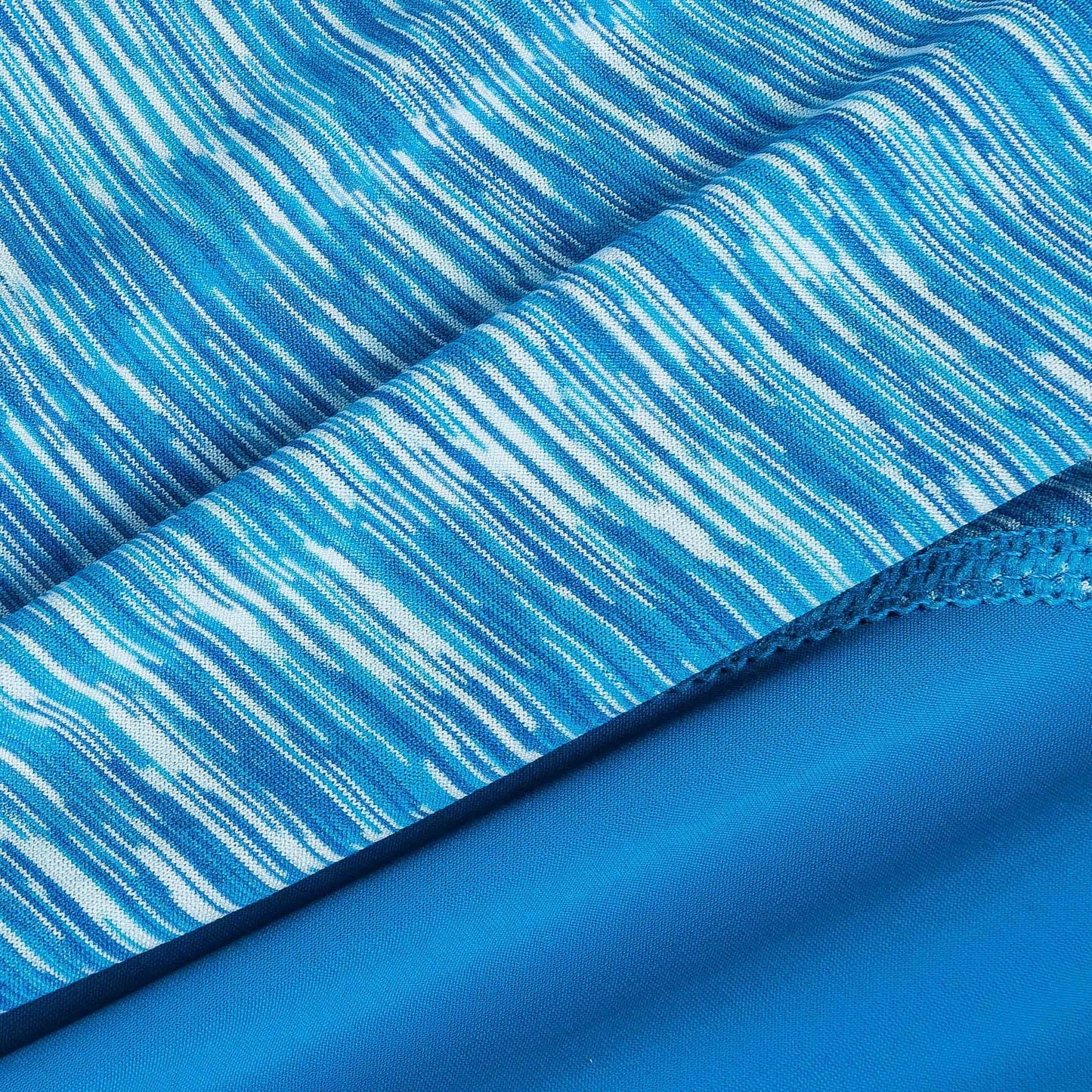 Blue heather stretch fabric with textured knit and dark lining detail