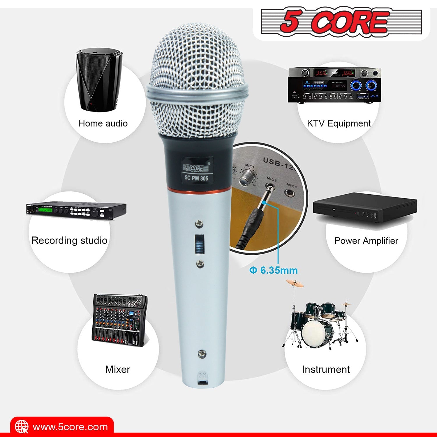 Wired handheld dynamic microphone with light blue body and black grille head.