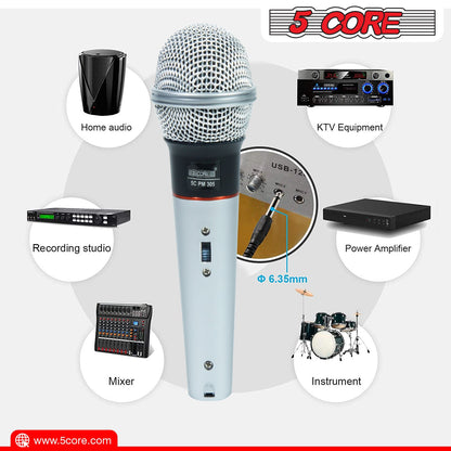 Wired handheld dynamic microphone with light blue body and black grille head.