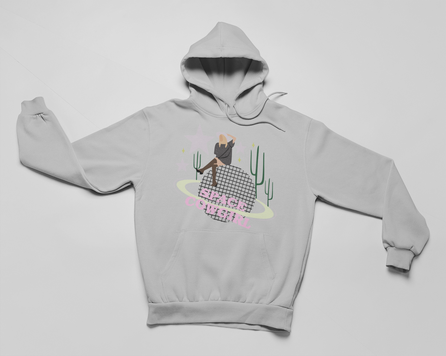 Ash Space Cowgirl hoodie with front graphic and pullover hood