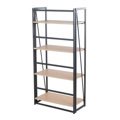 Dakota Contemporary Bookcase in Black Painted Metal and Natural Wood by
