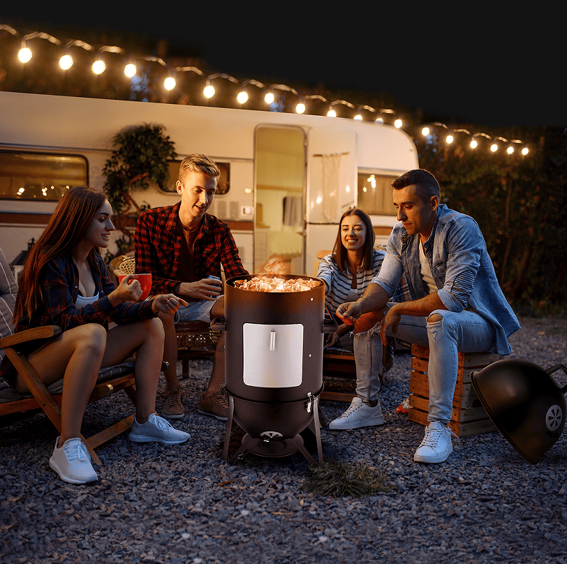 60608693 outdoor three-layer elliptical cylinder oven, temperature table control, exquisite technology, 3 in 1 iron carbon oven, portable charcoal grill, vertical steel charcoal smoke,