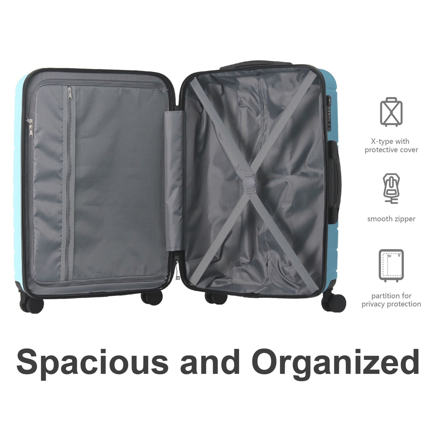 Luggage Sets ABS Hardshell 3pcs Luggage, Lightweight Durable Suitcase sets Spinner Wheels Suitcase with TSA Lock 20''24''28'' Available(Blue)