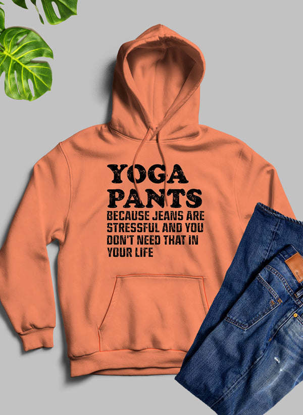 Yoga pants hoodie in orange, with hood, front pocket, YOGA PANTS chest graphic