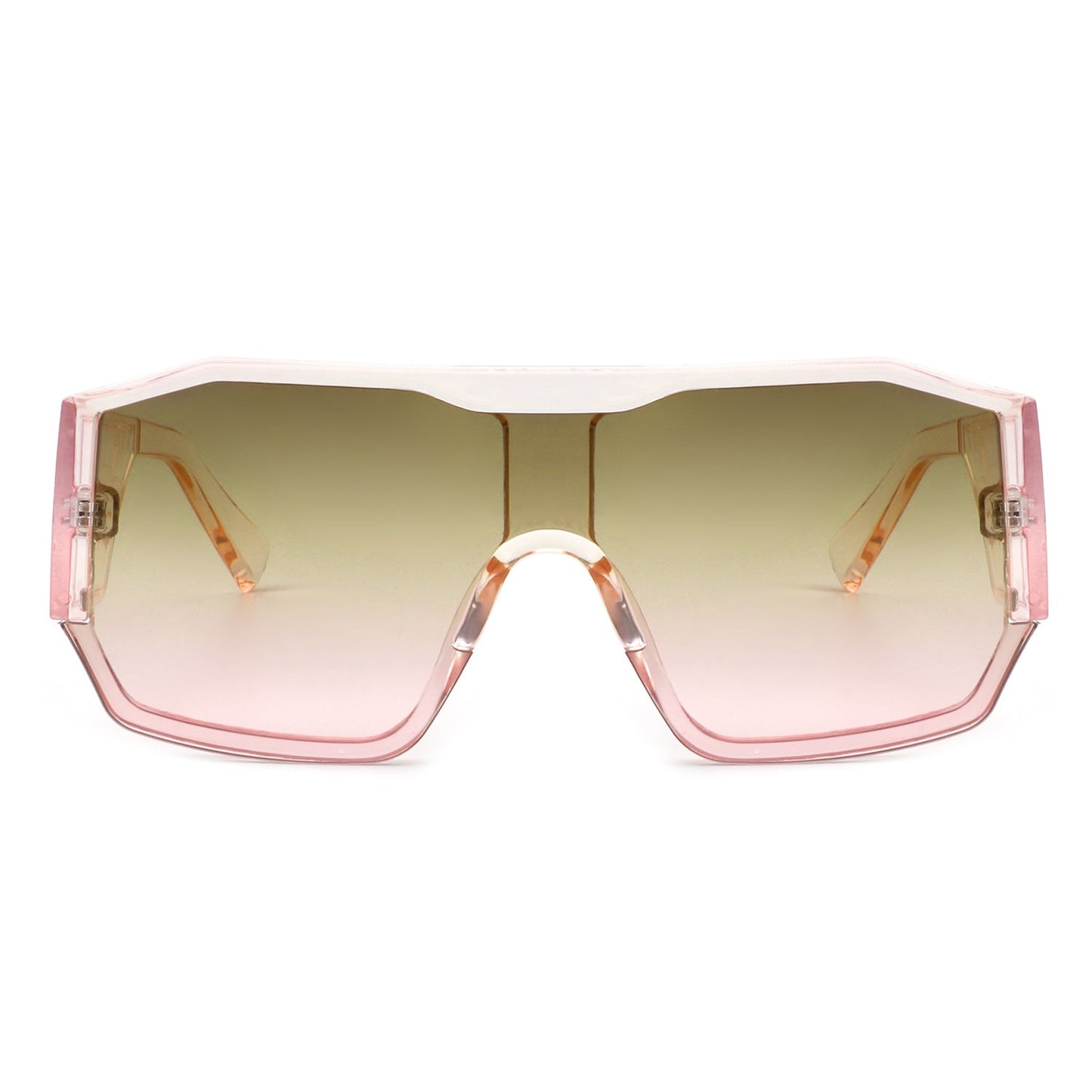 Oversize square aviator sunglasses with pale pink frame and light tinted lenses