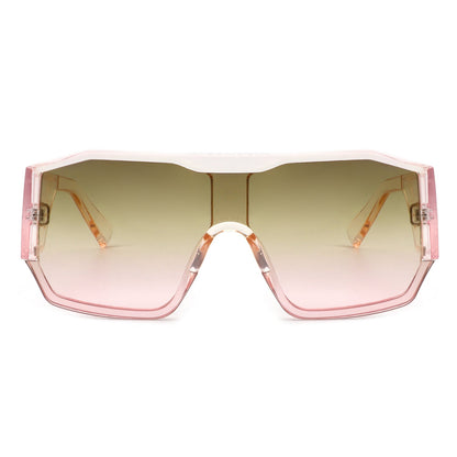 Oversize square aviator sunglasses with pale pink frame and light tinted lenses