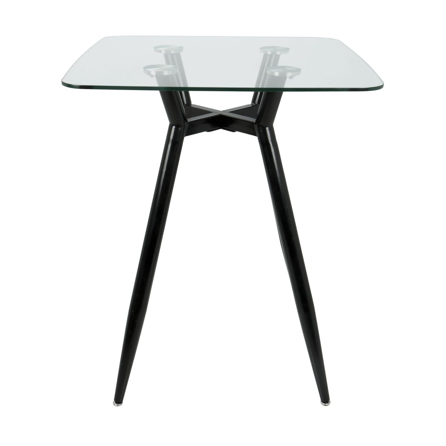 Clara Mid-Century Modern Square Counter Table with Black Metal Legs and Clear Glass Top by