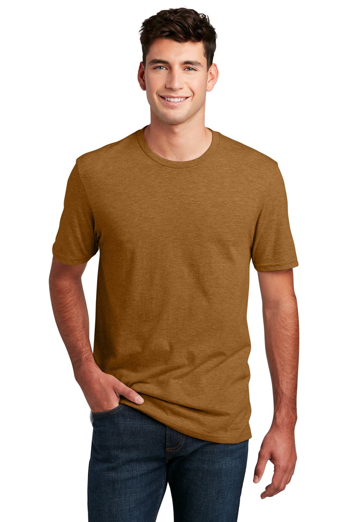 Heathered brown CVC tee, crew neck short-sleeve