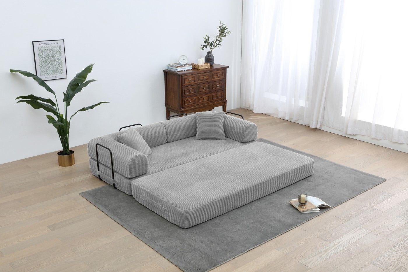 Foldable Sofa Bed, 77.9'' Folding Floor Couch, Compressed Convertable Sleeper Sofa, Memory Foam Couch with Pillow Back Support Armrest, 4-in-1 Futon Sofa Bed for Living Room, Army green
