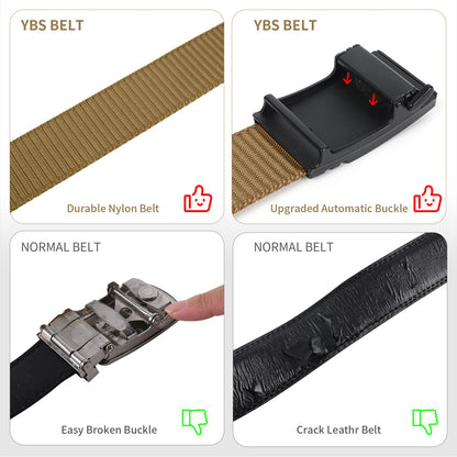 Khaki nylon ratchet belt with upgraded automatic buckle