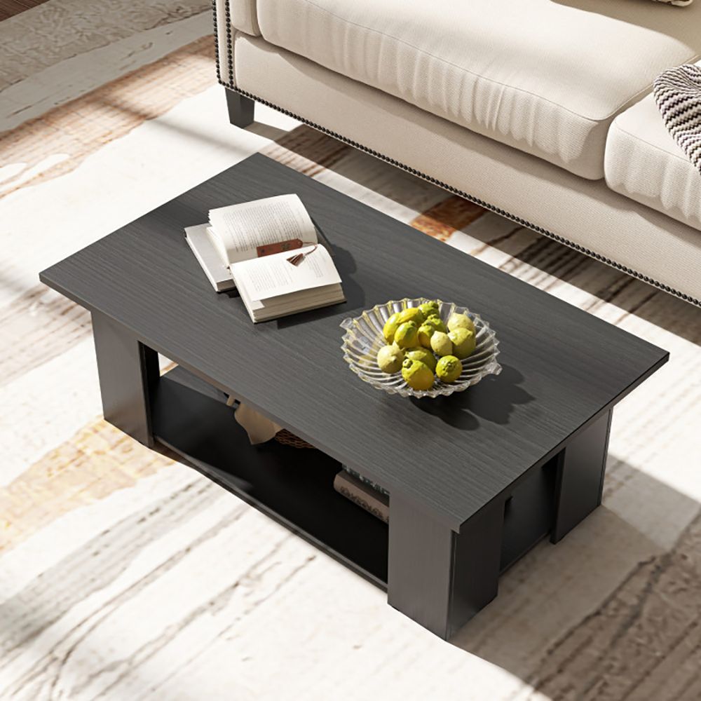Large 41 Inch 2-tier Wooden Modern Coffee Table with Storage Shelf living room table