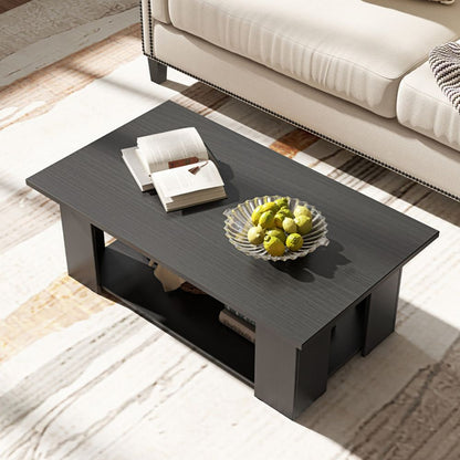 Large 41 Inch 2-tier Wooden Modern Coffee Table with Storage Shelf living room table